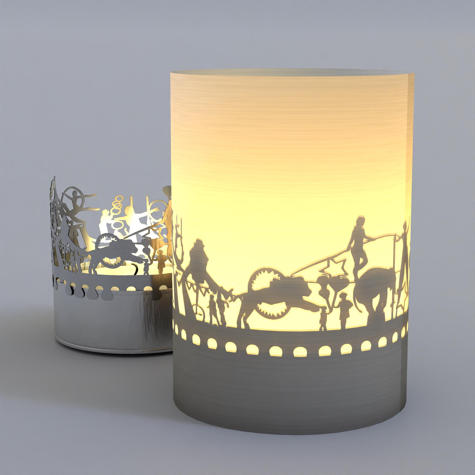 1046_Circus_Motivkerze_Schattenspiel_Circusmotive_Teelicht_Windlicht_Geschenkidee_Wohnaccessoire_Zauberer_Akrobaten_Clowns_Jonglage_Seiltaenzer_Circuszel_Loewen