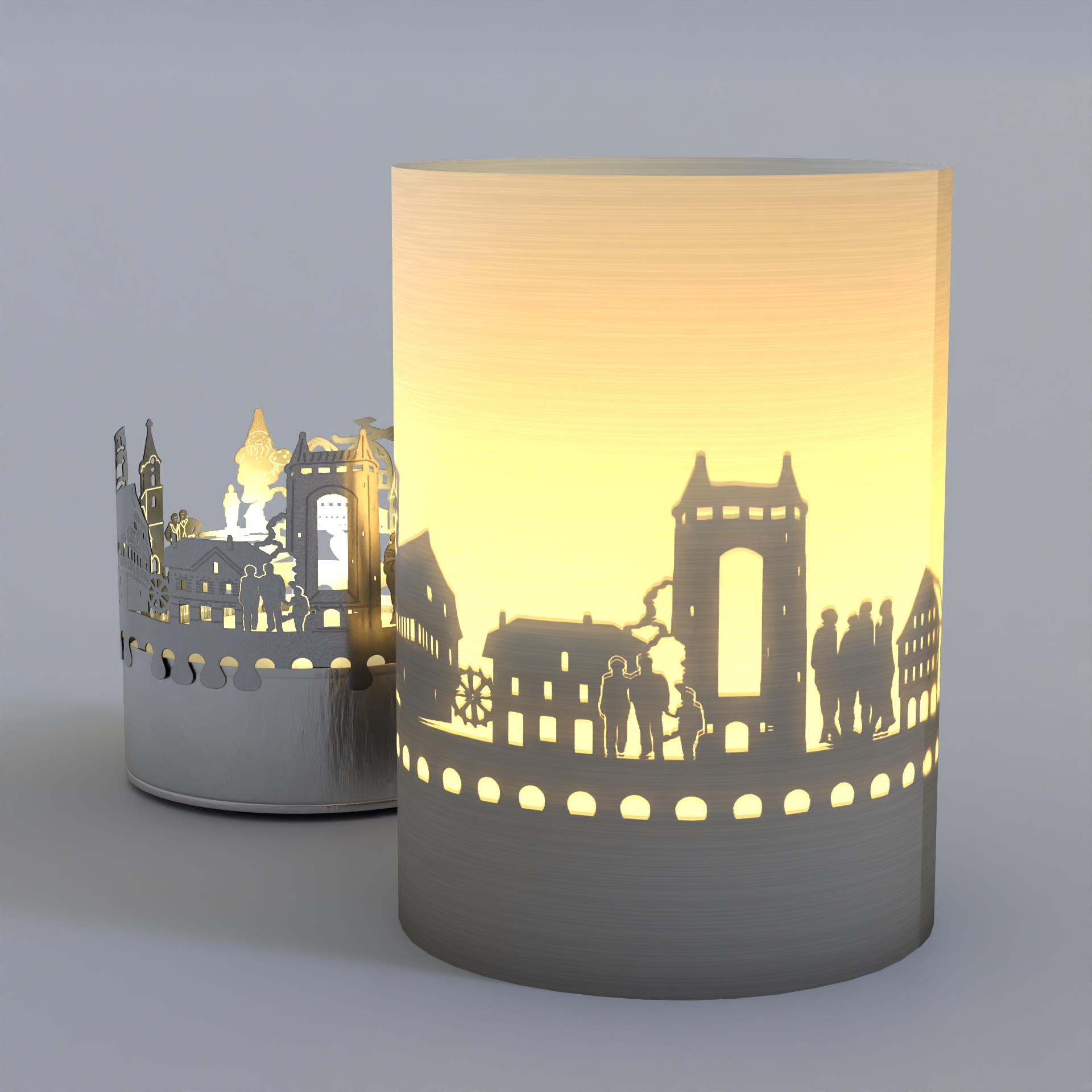 1130_Pfullingen_Mitbringsel_Postkarte_Teelicht-Windlicht_Skyline_Motivkerze_atmosphaerische-Beleuchtung_Stadtansicht_einzigartiges-Geschenk_Pfullinger-Hallen