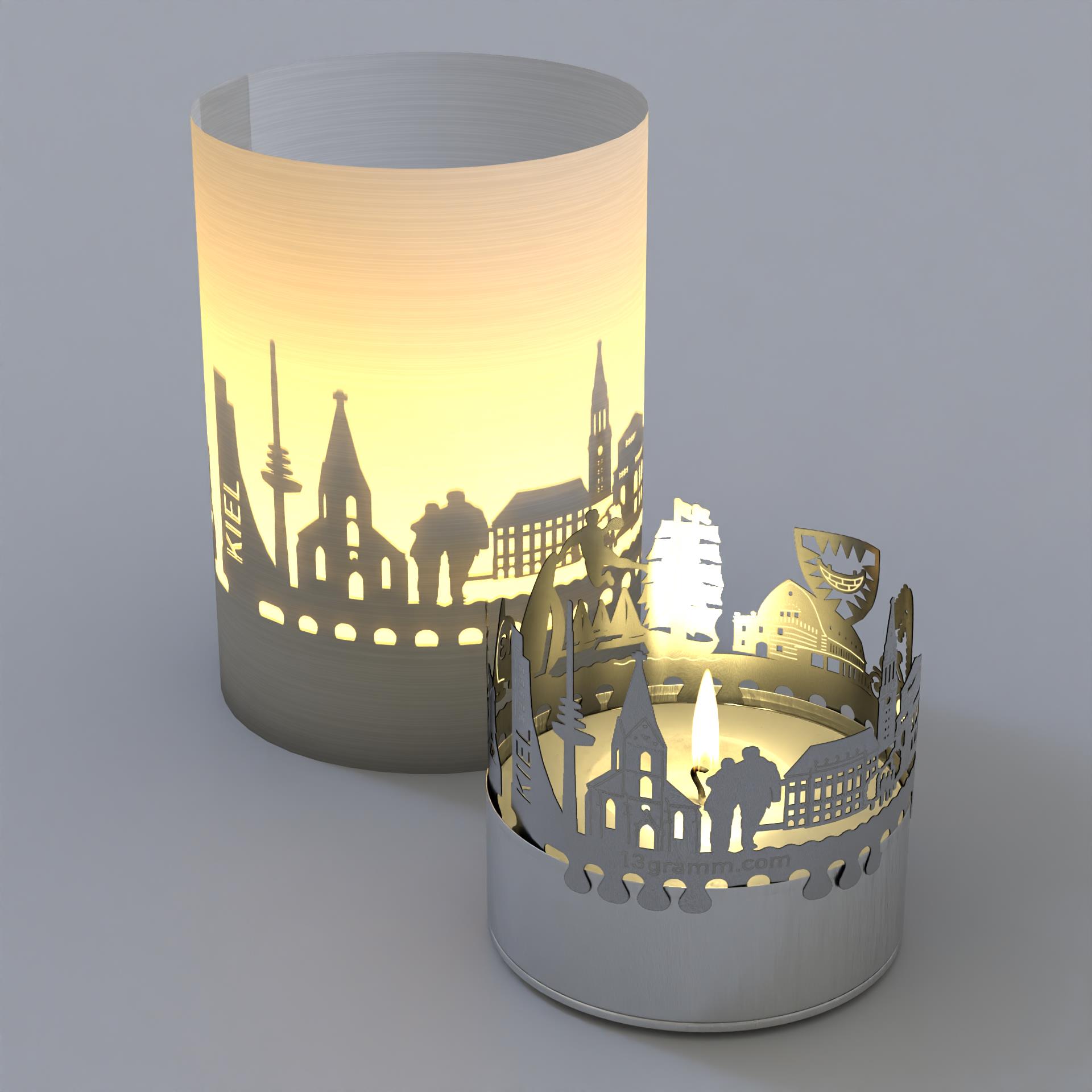 1137_Kiel_Schattenspiel_Teelicht-Windlicht_Souvenir_Postkarte_Urlaubserinnerung_Skyline_Marine-Denkmal_Fernsehturm_Stimmungslicht_maritim_Ostsee_Leuchtturm