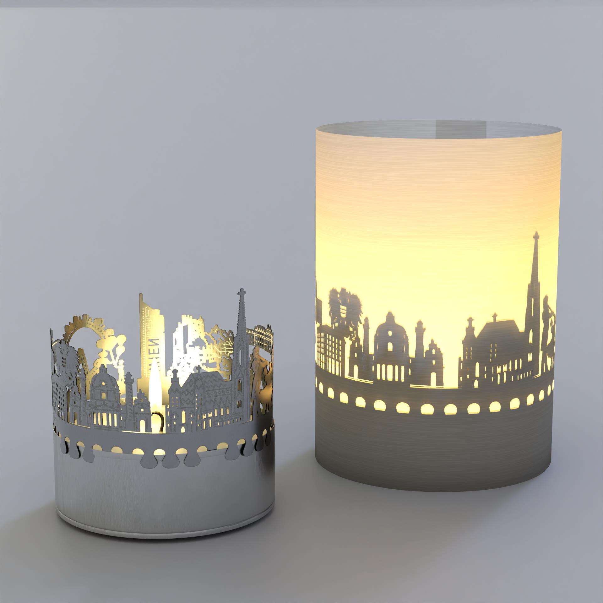 1150_Wien_Schattenspiel_Atmosphaerisches-Licht_Souvenir_Kerze_Wien-Motive_Postkarte_Geschenkidee_Skyline_Hundertwasserhaus_Prater_Wiener-Sachertorte_Walzer