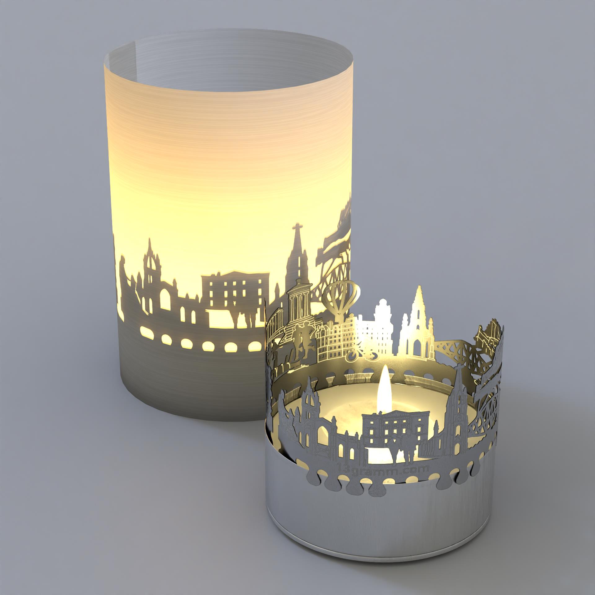 1218_Edinburgh-Motivkerze_Teelicht-Windlicht_St_Giles-Crown-Spire_Edinburgh-Castle_Schottisches-Souvenir_Skyline_Geschenkidee_atmosphaerisches-Licht_Stadtansicht