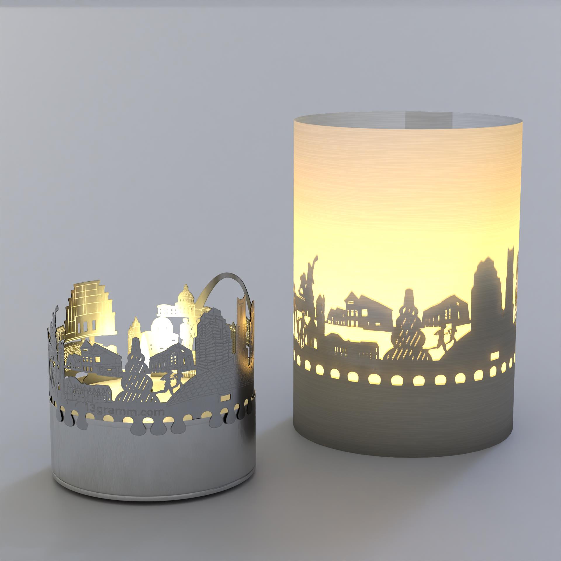 1341_St_Louis-Souvenir-Kerze-Touristenattraktionen_Skyline-Projektion_Lewis-and-Clark-Statue_Old-Courthouse_Powell-Symphony-Hall_Thomas-F_Eagleton-U_S_Courthouse