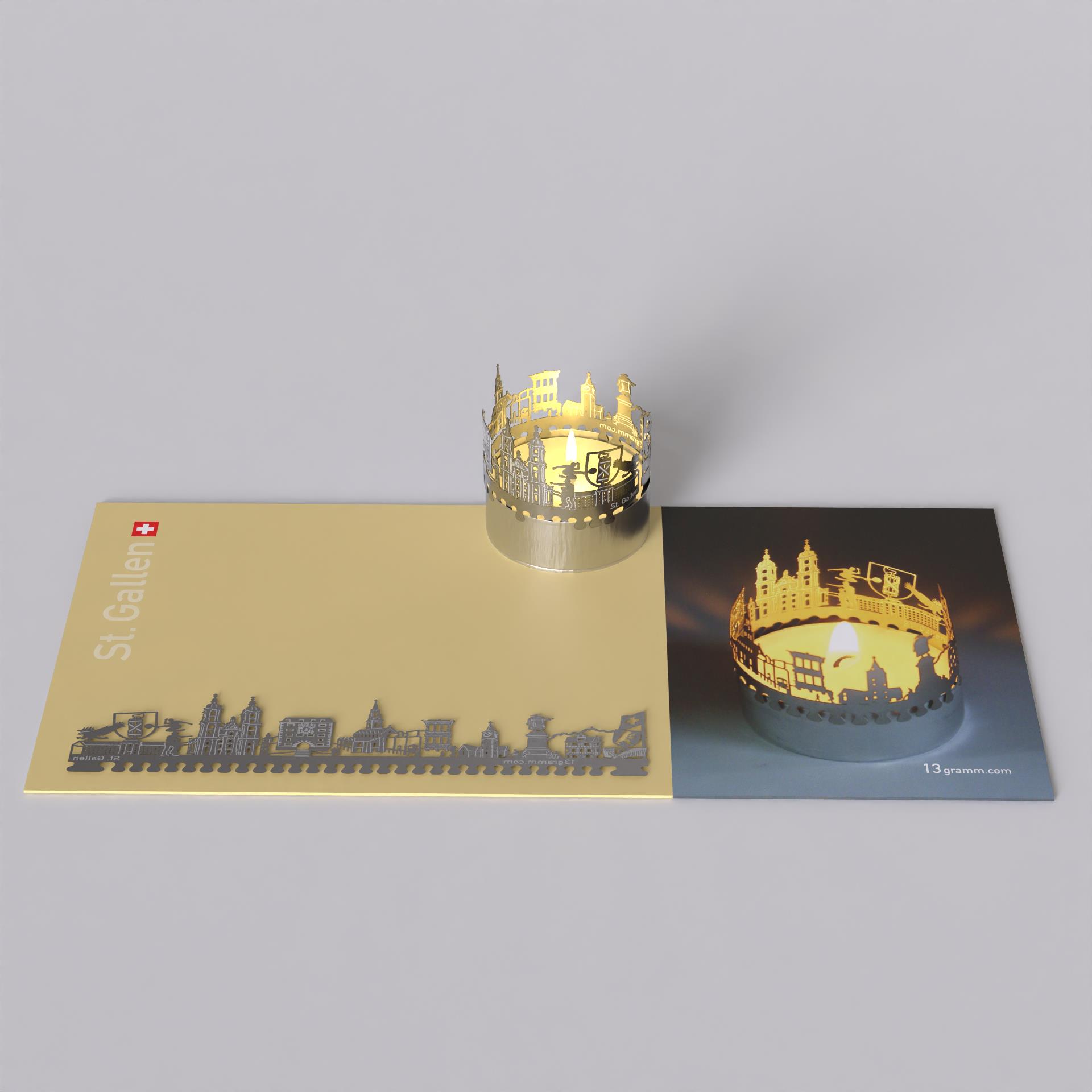 154_St_Gallen-Mitbringsel_Teelicht-Windlicht_Skyline_Souvenir_Schattenspiel_Postkarte_St_Mangen_Notrufzentrale_Marktplatz_Saentis_St_Laurenzen_Altstadt_Abtei