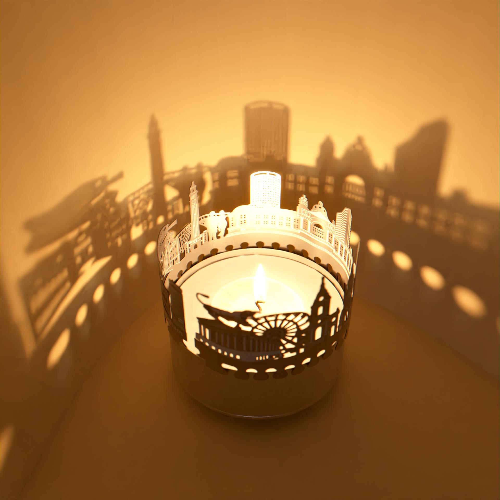 198_Birmingham_Geschenkidee_Mitbringsel_Kerze_Schattenspiel_Skyline_Stimmungslicht_Birmingham-Town-Hall_The-Bullring-Bull_Birmingham-Wheel_St_Philips-Cathedral