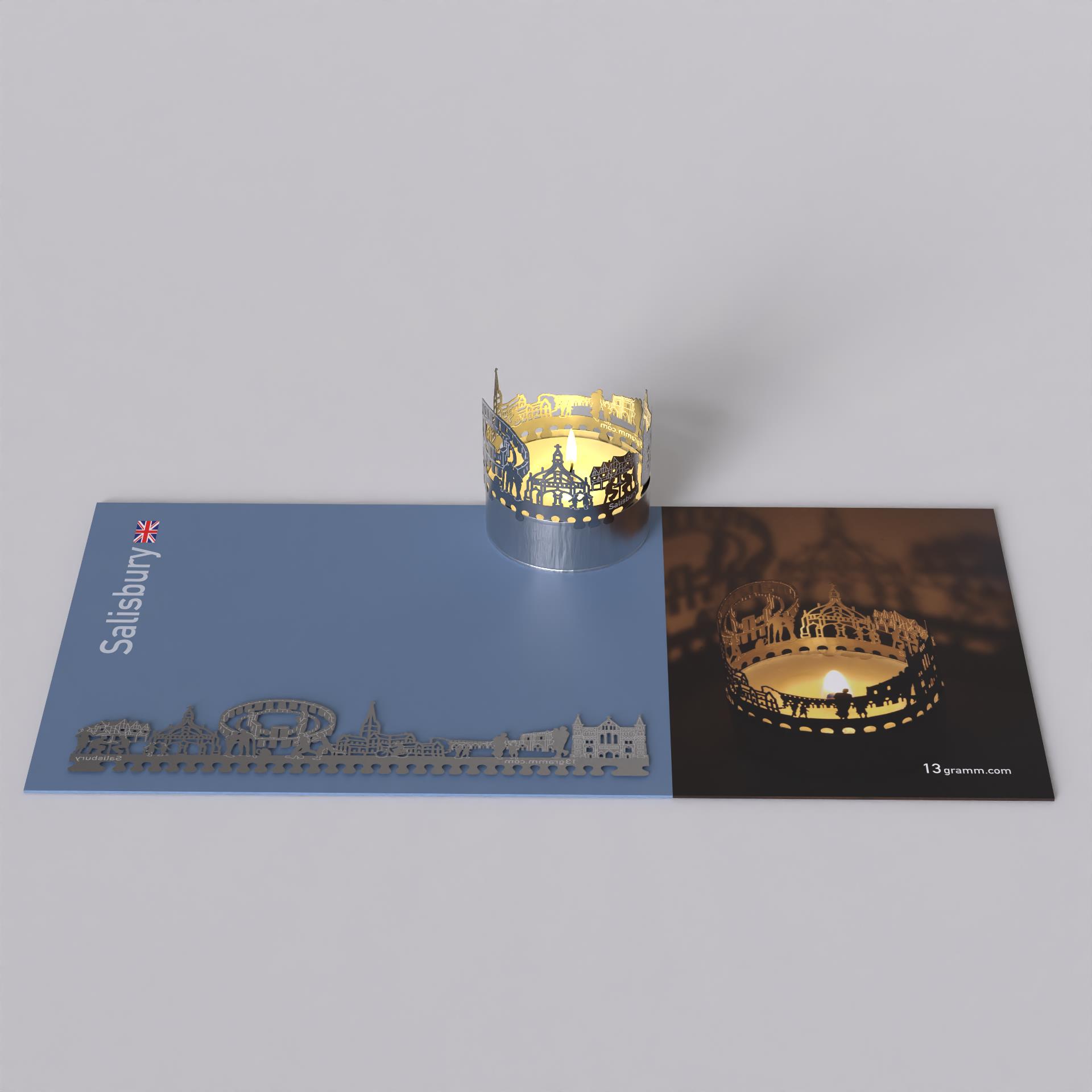 206_Salisbury_Teelicht-Windlicht_City-Light_Mitbringsel_Geschenk_Motivkerze_Salisbury-Cathedral_Stonehenge_Poultry-Cross_Timber-Frame-Buildings_Schattenspiel