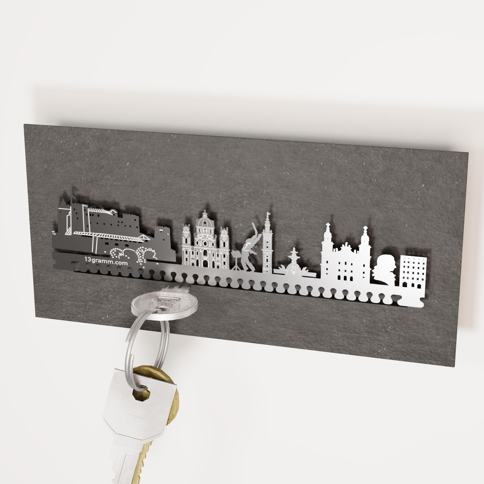 2103_Souvenir_Salzburg_Schluesselbrett_Elegant_Design_Geschenkidee_Kultur_Sehenswuerdigkeiten_Salzburger-Dom_Festung-Hohensalzburg_Rathausturm_Residenzbrunnen