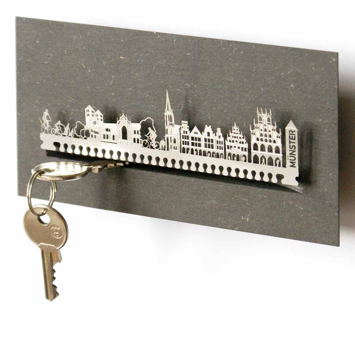 2138_Stadthafen_Muenster_Schluesselbrett_Skyline_Wohnaccessoire_Geschenk_Souvenir_zeitloses-Design_praktisch_St_Paulus-Dom_Aasee_Fahrradstadt