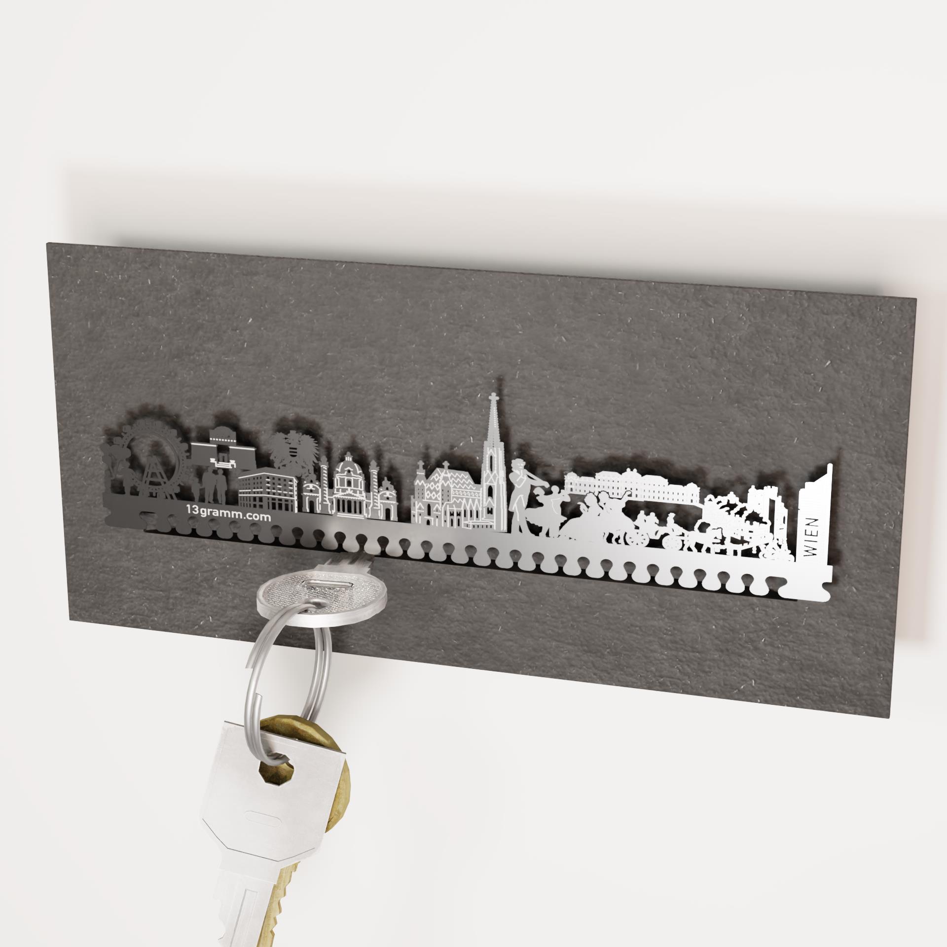 2150_Wien-Skyline_Schluesselbrett_Wohnungsdeko_Sehenswuerdigkeiten_Prater_Wiener-Secesskon_Looshaus_Karlskirche_Stephansdom_Wiener-Klassik_Wiener-Sachertorte_Walzer