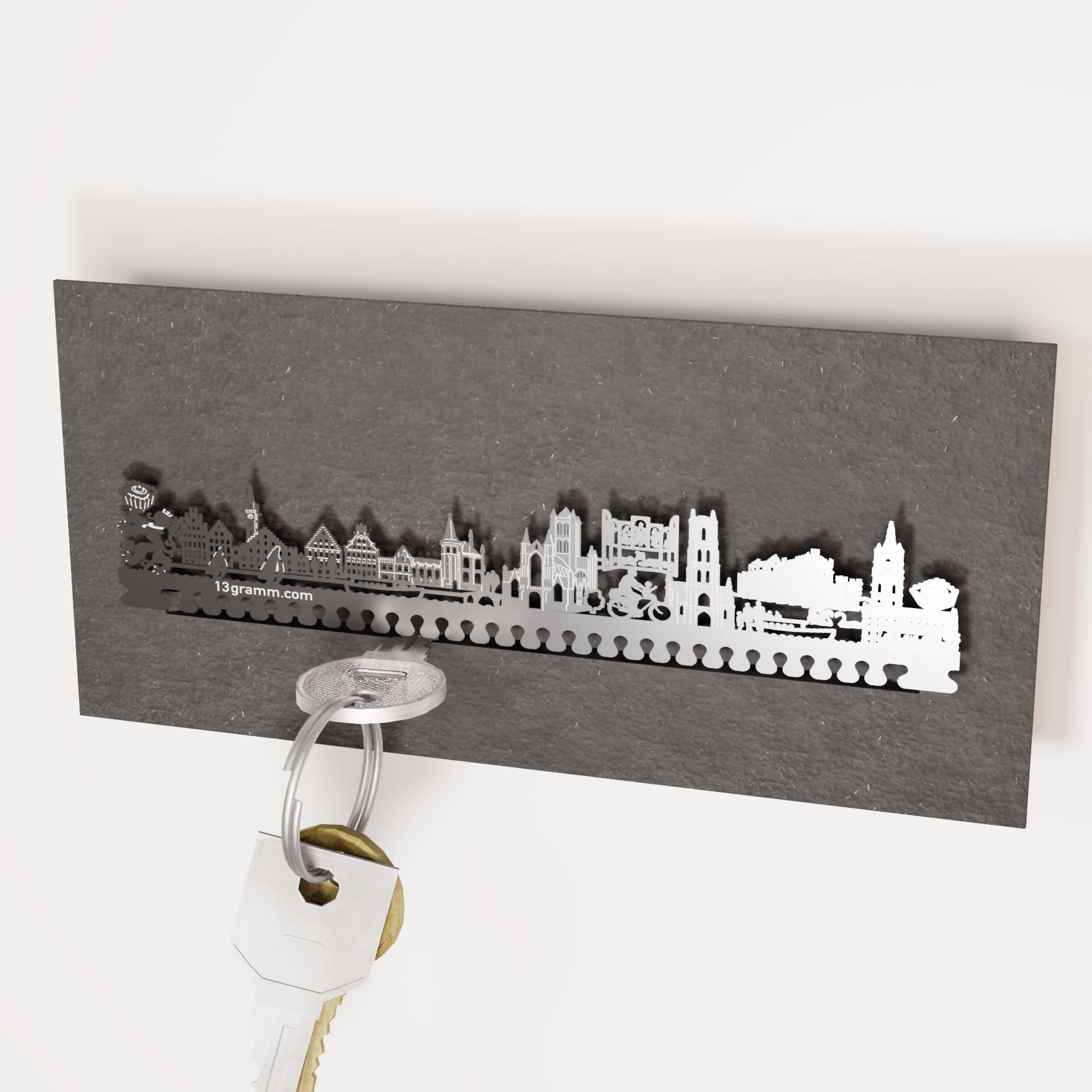 2179_Gent_Schluesselbrett_Wohnungs-Accessoire_Skyline_Geschenkidee_Souvenir_praktisch_edel_elegantes-Design_Vlag-von-Gent_Korenlei_Graslei_Sint-Niklaaskerk