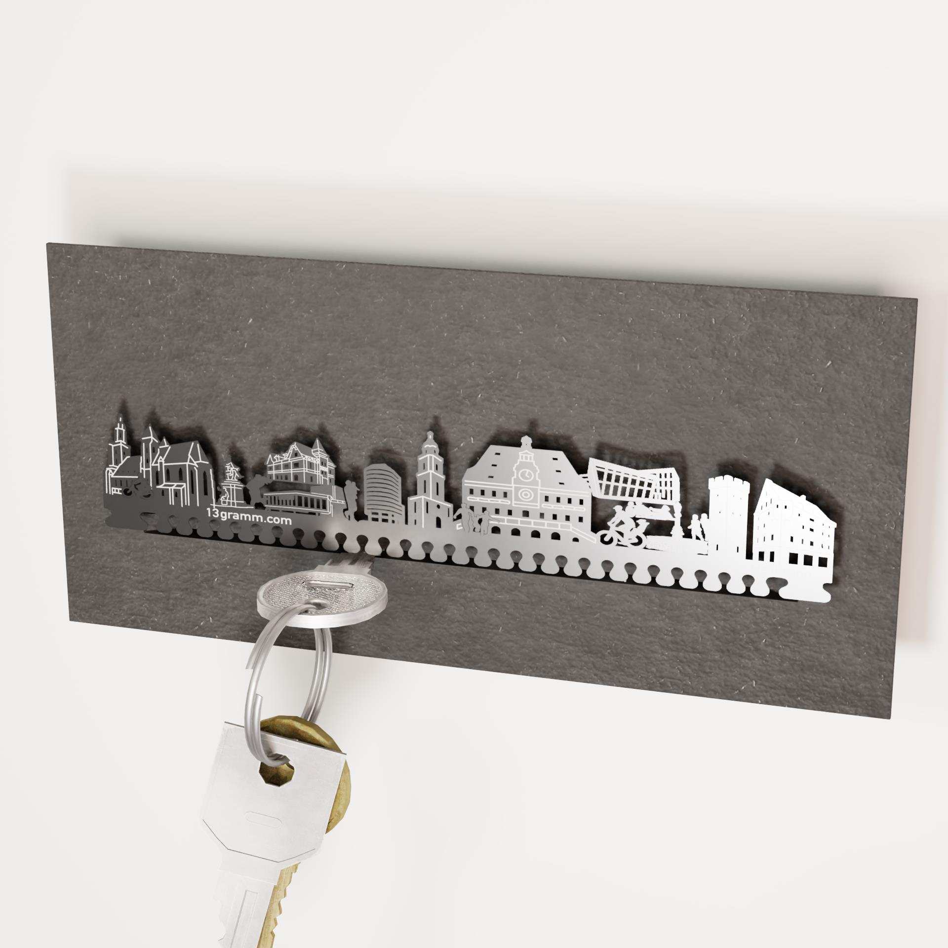 2279_Heilbronn_Schluesselbrett_Skyline_Design_Andenken_Geschenkidee_Wohnaccessoire_Sehenswuerdigkeiten_Praktisch_Aufbewahrung_Hafenmarktturm_Kaethchenstadt