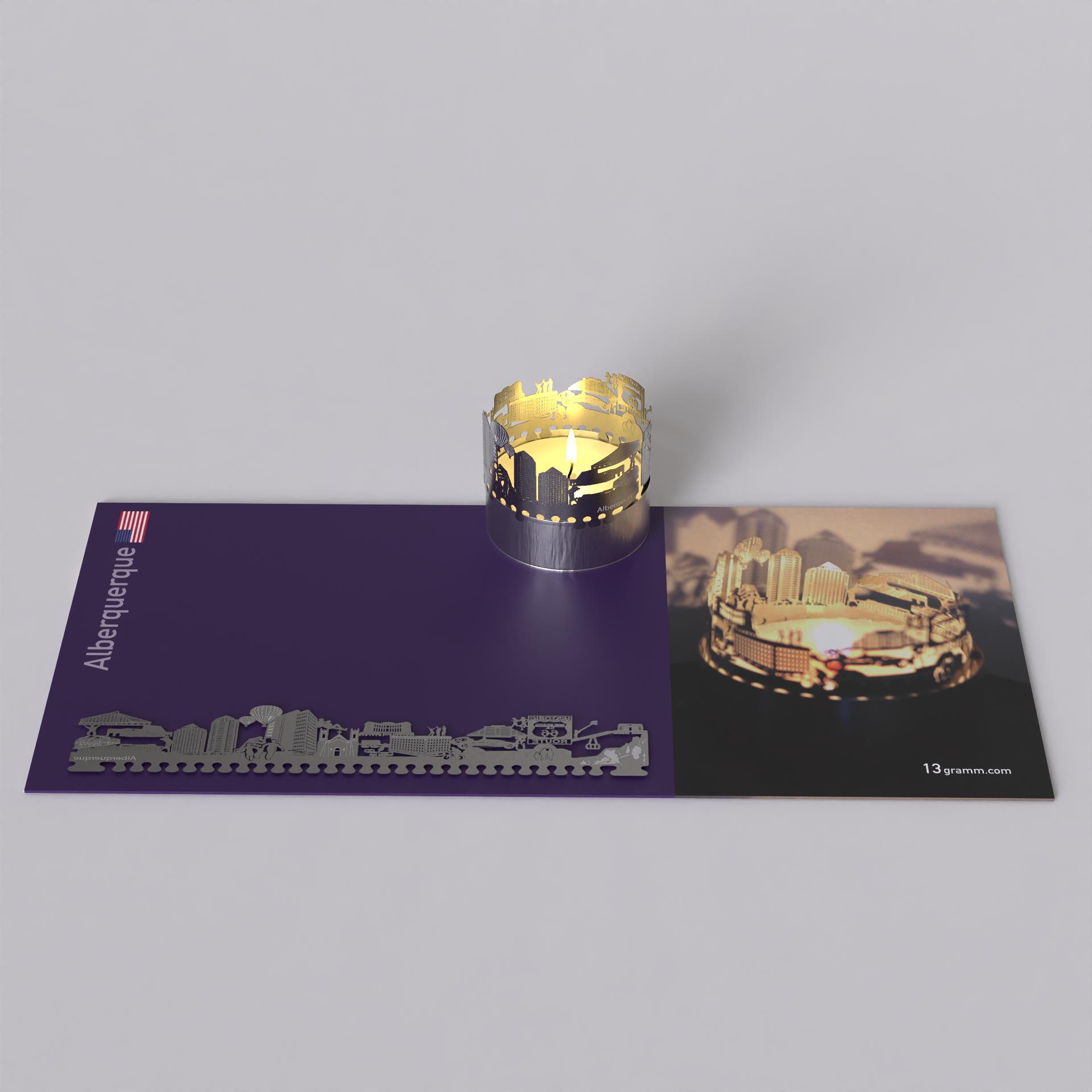 343_Albuquerque_Kerze_Windlicht_Schattenspiel_Skyline_Postkarte_Sehenswuerdigkeiten_Albuquerque-Motive_Geschenkidee_Urlaubserinnerung_Souvenir_Stimmungslicht